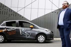 Professor Travis Waller with a self drive research vehicle at UNSW in Kensington. Picture: John Appleyard